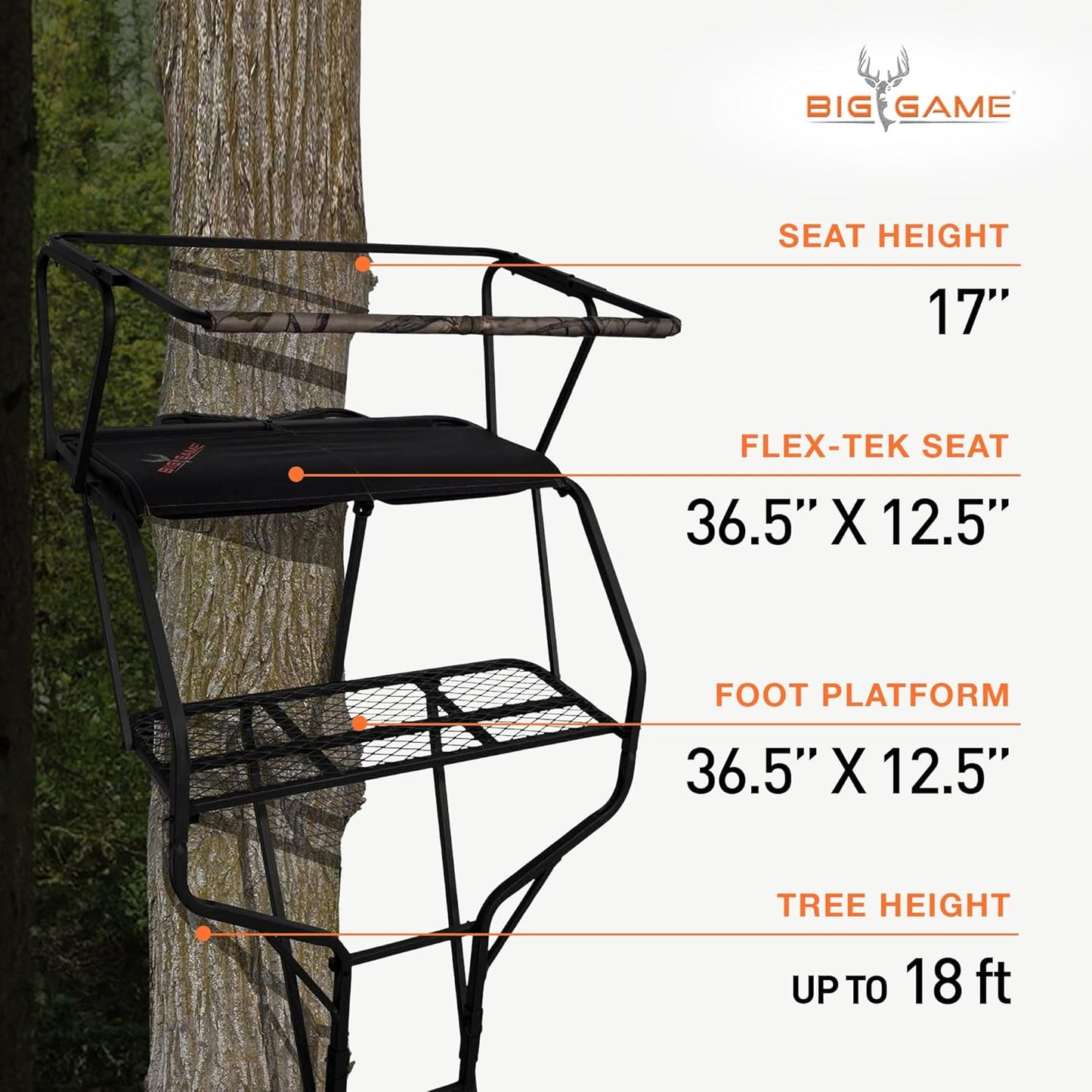 2-Person Ladder Tree Stand for Hunting Deer with Seats, 18' Tall, Camo/Black - Adjustable Climbing Treestand with Platform and Safety Harness for Shooting