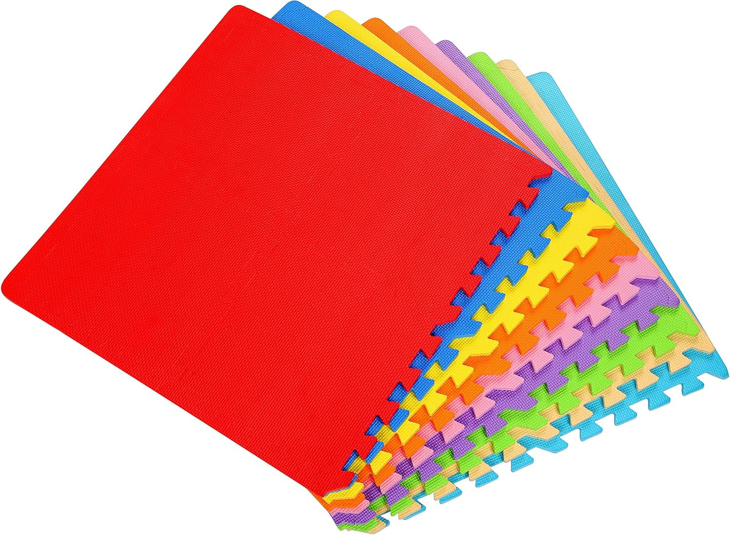 0.4 Inch Thick Large Non Slip Interlocking EVA Foam Puzzle Home Floor Play Mat Set w/ Edges & 36 Tiles in 9 Colors, Covers 36 Square Feet