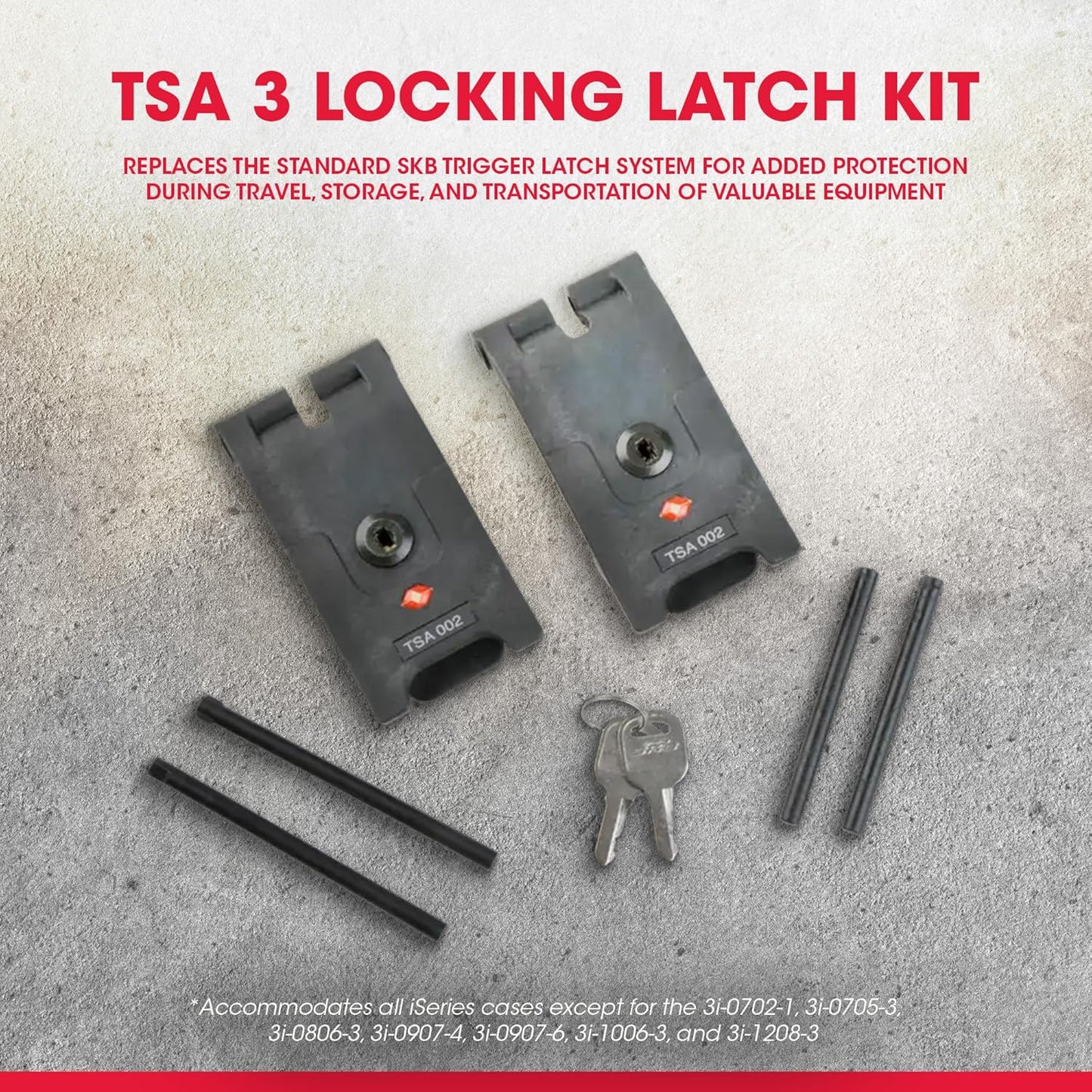 Locking Latch Kit for iSeries Cases, Travel Approved Lock Set with Keys and Replacement Pins, Easy Install Upgrade for Luggage Security