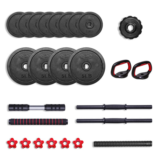 40LB 5 in 1 Adjustable Dumbbell Set , Fitness Exercises for Home Gym, Black, 1-inch Holes Fit Standard Sized Bar