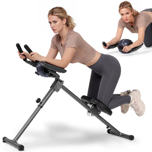Adjustable Ab Machine with Detachable Ab Roller Wheel, 6-Level Core Workout Equipment for Home Gym, Foldable, 220lbs