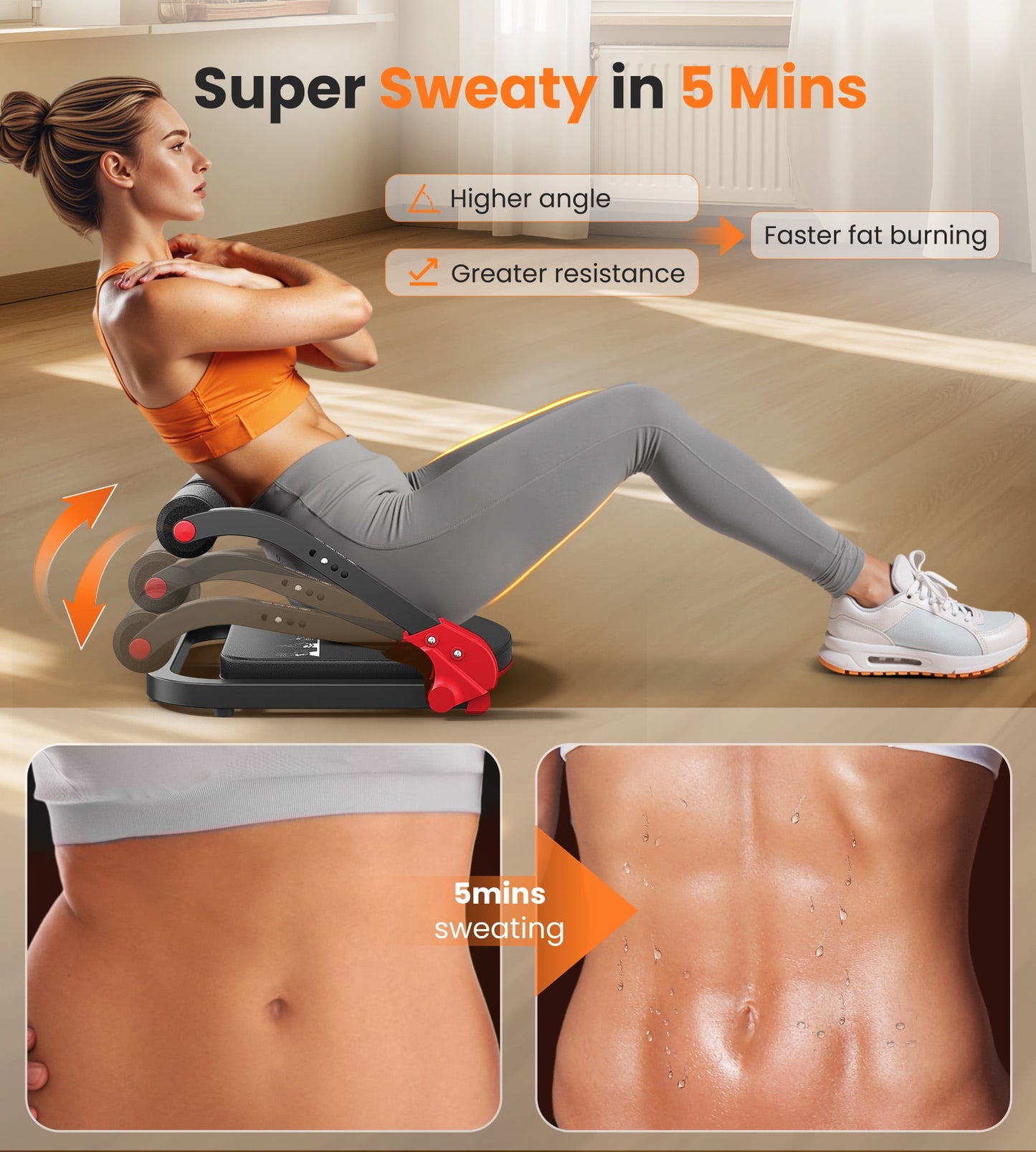 Ab Workout Equipment, Ab Machine for Stomach Workout, Ab Trainer Machine for Home, Ab Crunch Machine for Home Exercise, Sit Up Machine with Resistance Bands and 330 LBS Weight Capacity