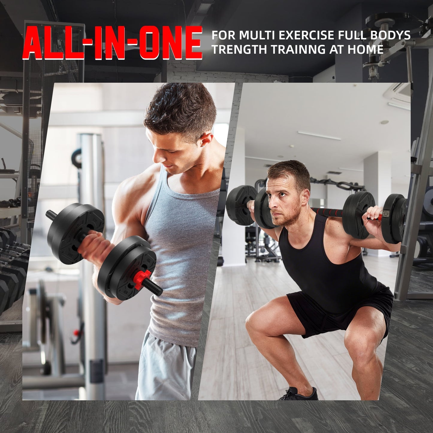 40LB 2-in-1 Adjustable Dumbbell Set - Convertible to Barbell & Kettlebell, 12 Weight Plates (4LB, 5LB, 6LB), Non-Slip Handles, Durable PE Material, Home Gym Fitness Equipment