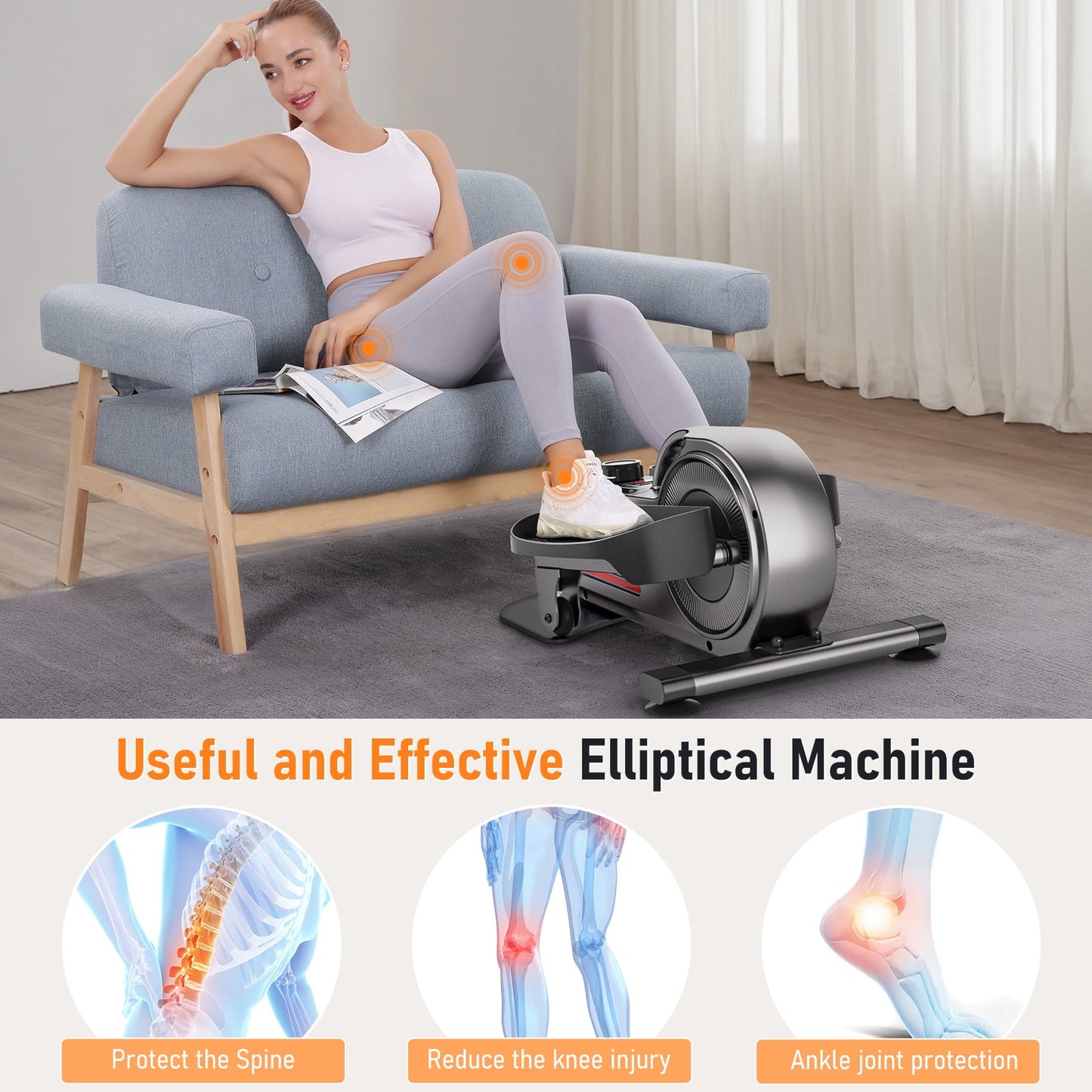 Under Desk Elliptical Portable Pedal Exerciser Equipment for Senior Leg Workout Home Office Fitness
